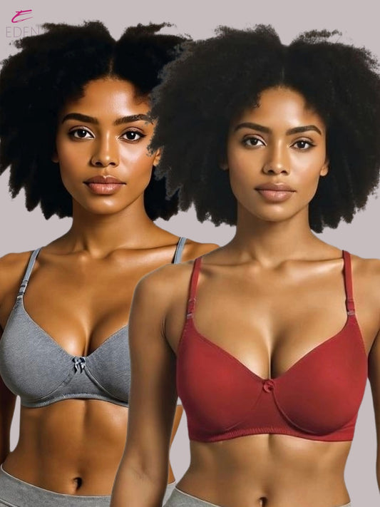 Wirefree ,Non Padded, Cotton ,Medium Coverage, Tshirt Bra ,Mgrey-Red