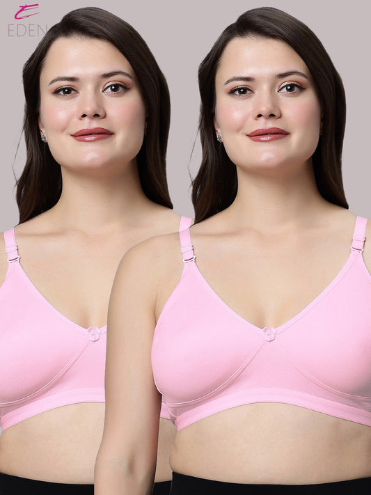 Non Padded, Plus Size, Super Combed,Cotton Stretch, Full Coverage ,Everyday Bra ,Pink