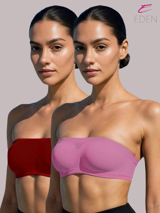 Non Padded, Non-Wired, Simply Soft, Strapless , Seamless, Bandeau Bra ,Slip On ,Nylon,Onionpink,Maroon