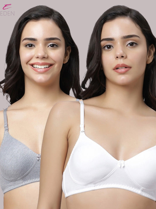 Non Padded, Plus Size, Full Coverage ,Everyday Bra ,T-shirt Bra,White-Grey