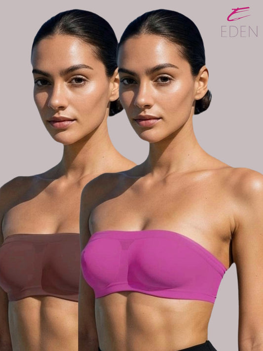 Non Padded, Non-Wired, Simply Soft, Strapless , Seamless, Bandeau Bra ,Slip On ,Nylon,Magenta & Coffee