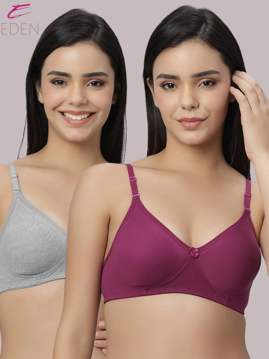 Lightly Padded, Non-Wired ,Simply Soft, T-Shirt Bra,Wine-Grey