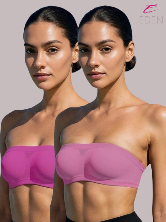 Non Padded, Non-Wired, Simply Soft, Strapless , Seamless, Bandeau Bra ,Slip On ,Nylon,Onionpink,magenta