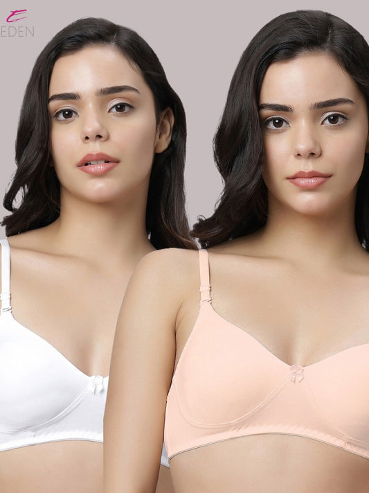 Non Padded, Plus Size, Full Coverage ,Everyday Bra ,T-shirt Bra,Peach-White