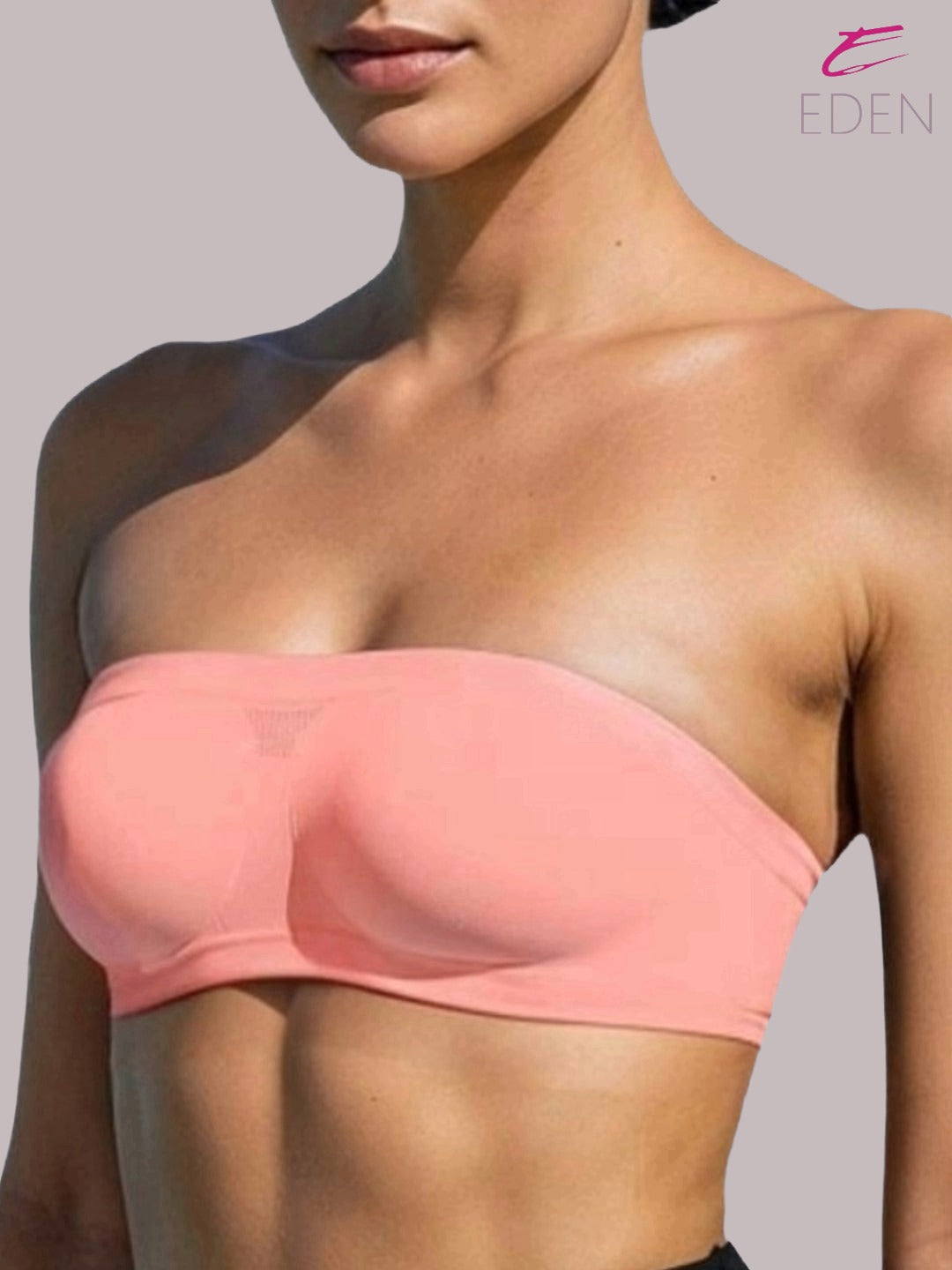 Non Padded, Non-Wired, Simply Soft, Strapless , Seamless, Bandeau Bra ,Slip On ,Nylon,peach