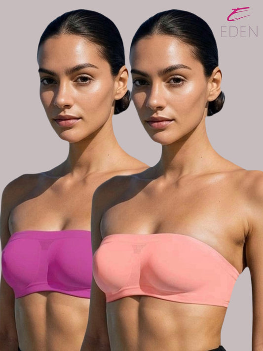 Non Padded, Non-Wired, Simply Soft, Strapless , Seamless, Bandeau Bra ,Slip On ,Nylon,Magenta,Peach