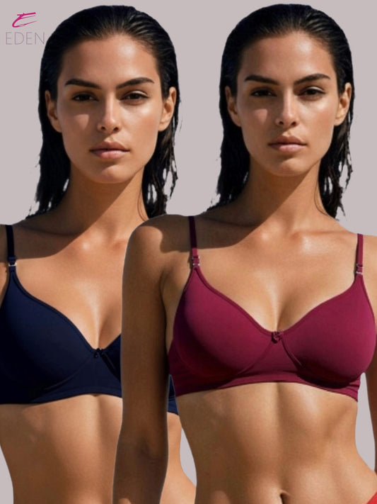 Wirefree ,Non Padded, Cotton ,Medium Coverage, Tshirt Bra ,Black-Maroon