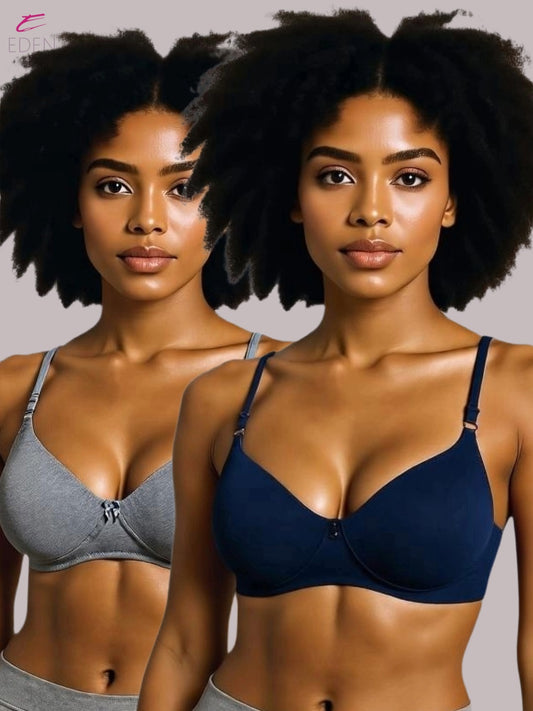 Wirefree ,Non Padded, Cotton ,Medium Coverage, Tshirt Bra ,Navyblue-Grey