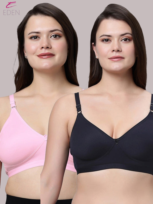 Non Padded, Plus Size, Super Combed ,Cotton Stretch, Full Coverage, Everyday Bra,Navyblue-Pink