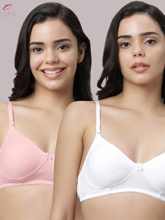 Non Padded, Plus Size, Full Coverage ,Everyday Bra ,T-shirt Bra,White-Pink