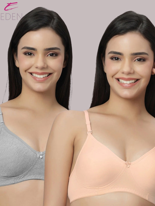 Lightly Padded, Non-Wired ,Simply Soft, T-Shirt Bra,Peach-Grey