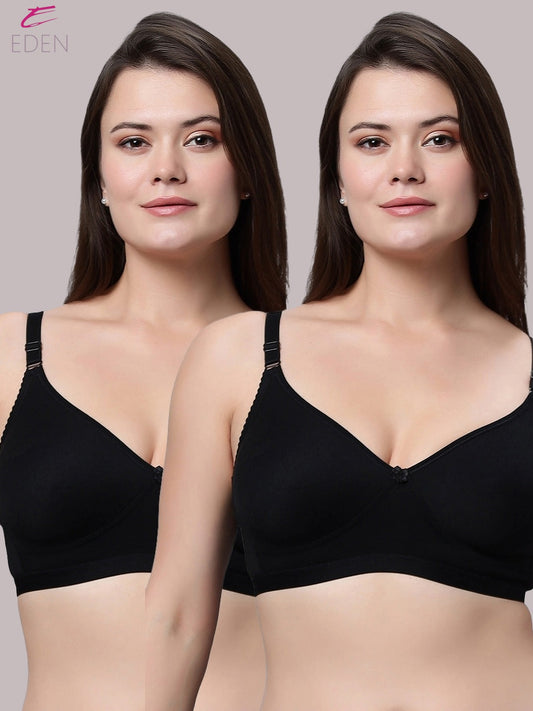 Non Padded, Plus Size, Super Combed ,Cotton Stretch, Full Coverage, Everyday Bra,Black