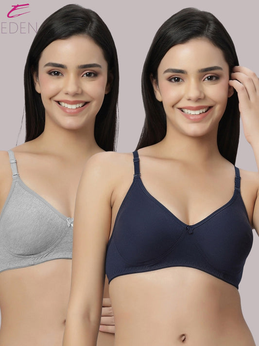 Lightly Padded, Non-Wired ,Simply Soft, T-Shirt Bra,Navyblue-grey