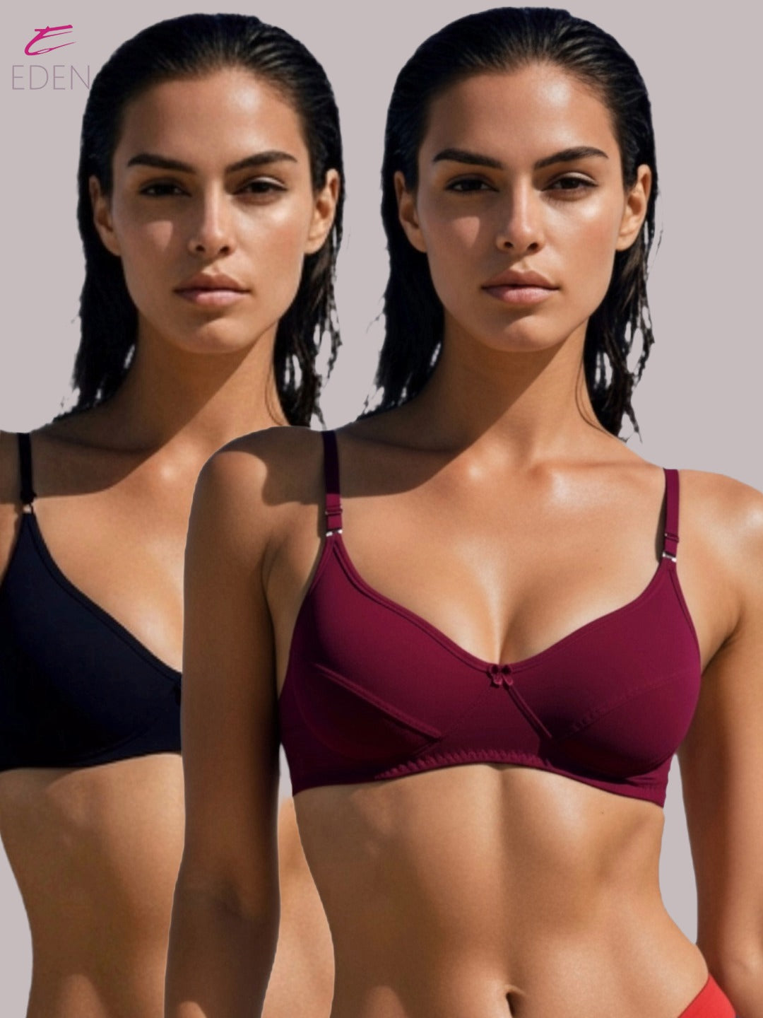 Wirefree, Non Padded, Soft Cotton ,Medium Coverage, Tshirt Bra ,Maroon-Black