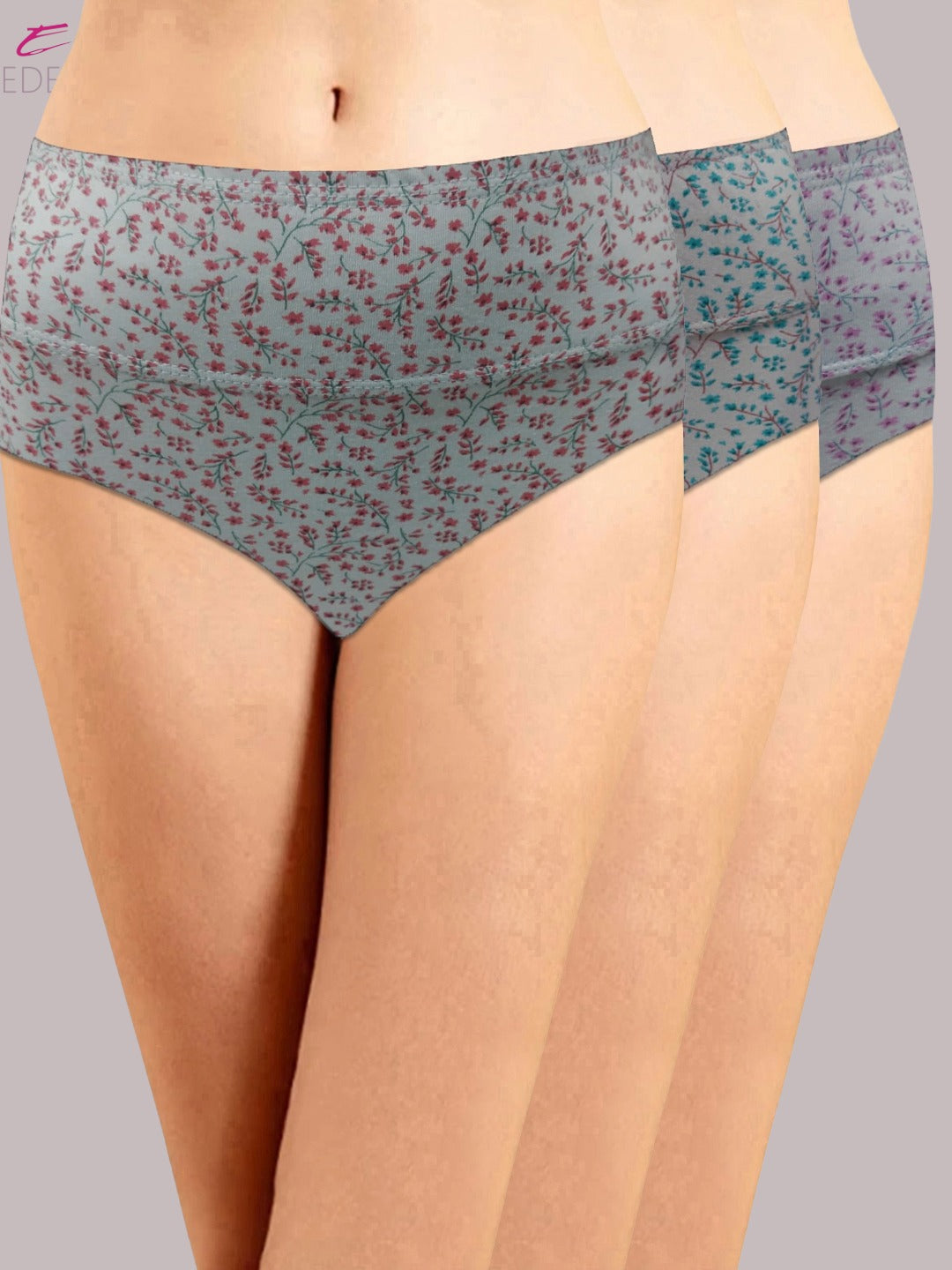 Eden High Rise ,Full Coverage Hipster, Panty,inner Elastic,Multi
