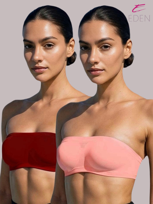 Non Padded, Non-Wired, Simply Soft, Strapless , Seamless, Bandeau Bra ,Slip On ,Nylon,Maroon,Peach