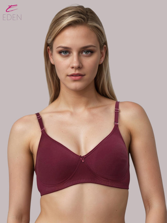 Lightly Padded, Non-Wired, Simply Soft, T-Shirt Bra ,Maroon