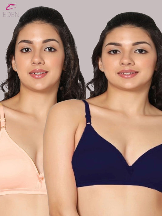 Wirefree, Non Padded, Cotton, Medium Coverage ,Tshirt Bra, Navyblue-skin