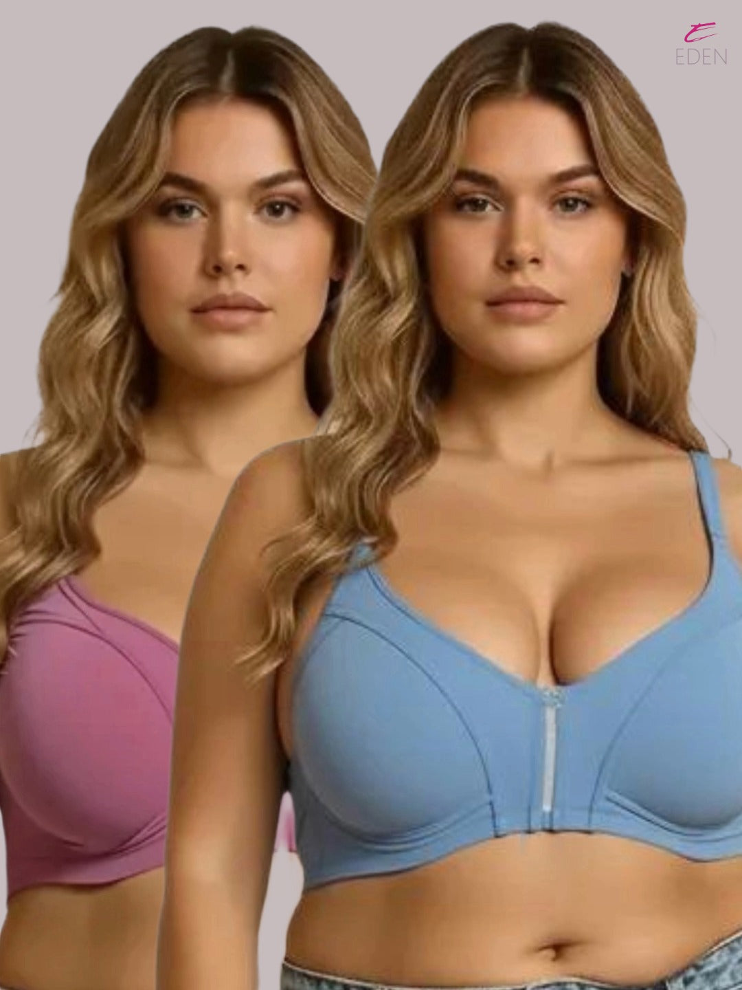 Eden,Plus Size ,Minimizer Bra ,Full Coverage ,Nonwired, Non Padded ,super support ,lacy bra,Icyblue-Mauvepink,Pack of 2