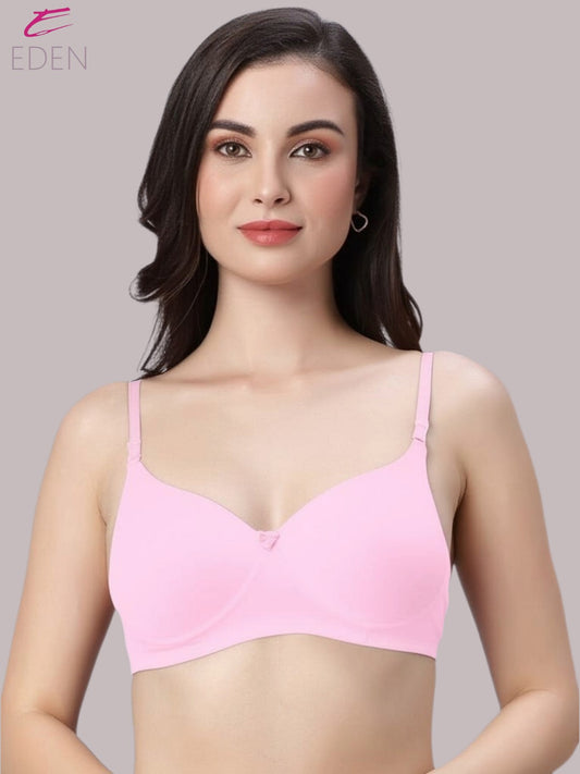Wirefree ,Padded ,Plus Size, pc interlock, Medium Coverage, Tshirt Bra,Pink