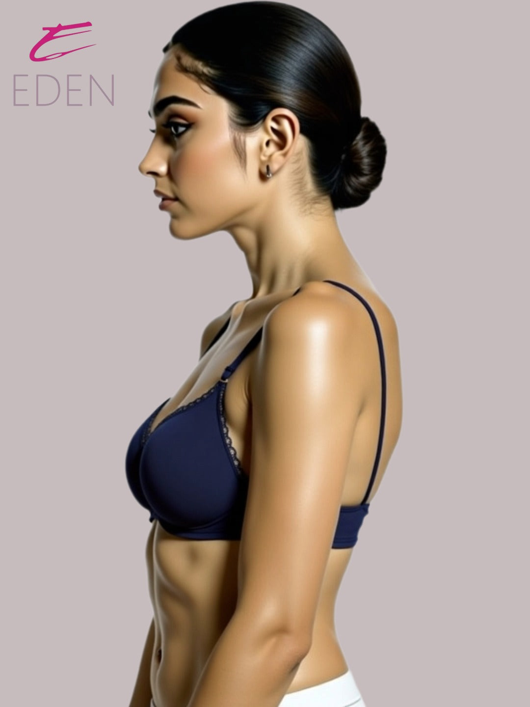 Wirefree,Padded, Plus Size, Cotton ,Medium Coverage, Tshirt Bra, Lace Styling, Navyblue
