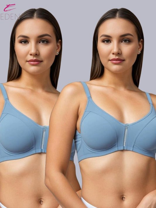 Non Padded, Plus Size, Super Combed, Cotton Stretch, Full Coverage ,Everyday Bra, Iceblue