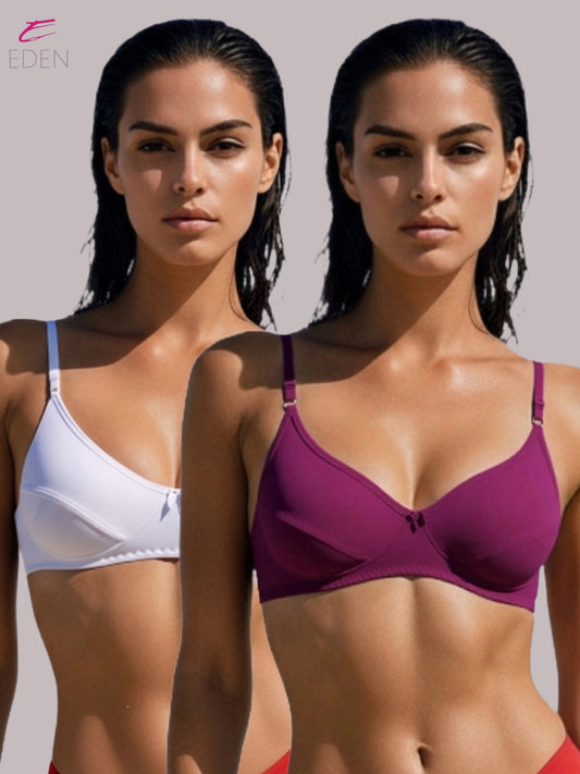 Wirefree, Non Padded, Soft Cotton ,Medium Coverage, Tshirt Bra ,White-Wine