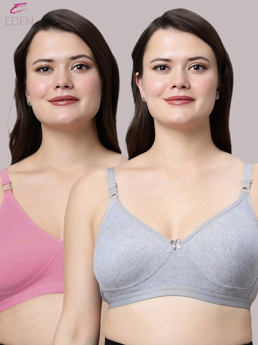 Non Padded, Plus Size ,Super Combed ,Cotton Stretch, Full Coverage, Everyday Bra, Onionpink-Grey