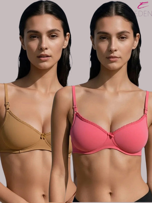 Wirefree, Padded, Plus Size, Cotton ,Medium Coverage ,Tshirt Bra, Lace Styling, Eden 109, Darksalmon-Skin