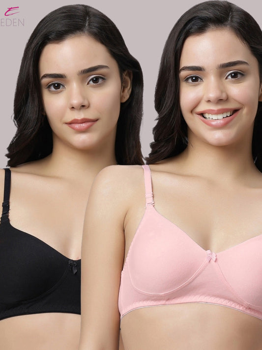 Non Padded, Plus Size, Full Coverage ,Everyday Bra ,T-shirt Bra,Black-Pink