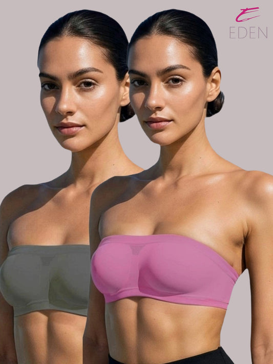 Non Padded, Non-Wired, Simply Soft, Strapless , Seamless, Bandeau Bra ,Slip On ,Nylon,Mauve,Grey