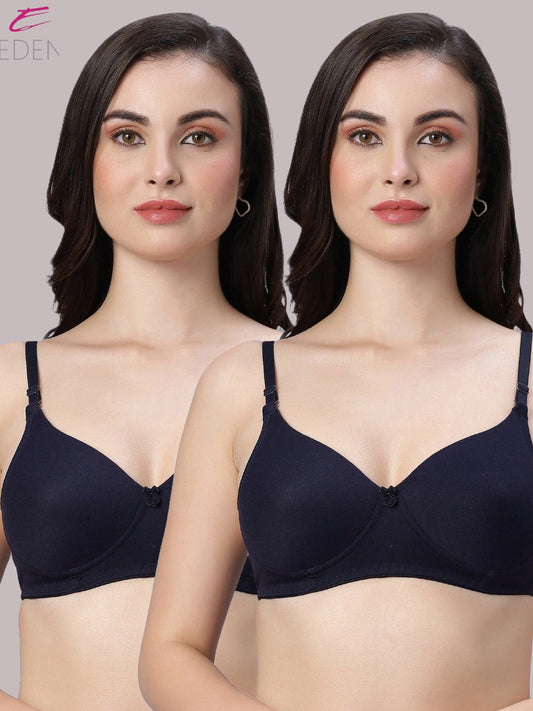 Wirefree ,Padded ,Plus Size, pc interlock, Medium Coverage, Tshirt Bra,Navyblue