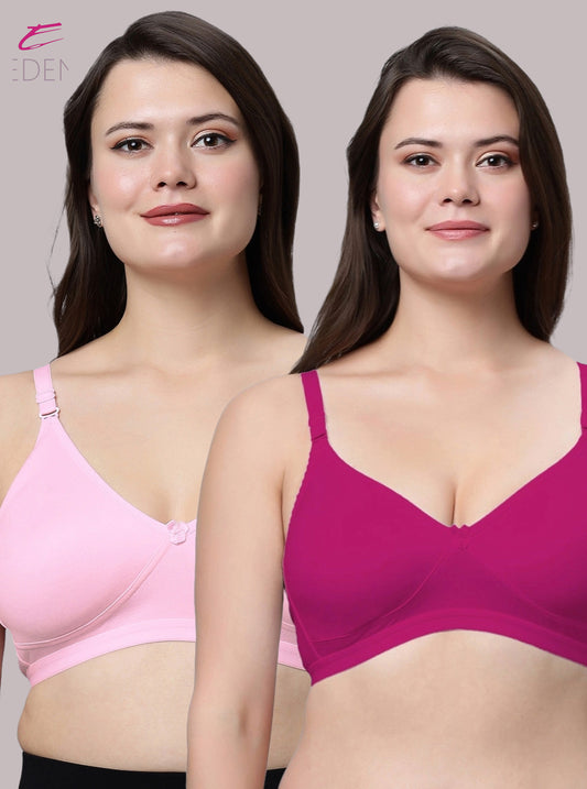 Non Padded ,Plus Size, Super Combed ,Cotton Stretch ,Full Coverage, Everyday Bra,Magenta-Pink