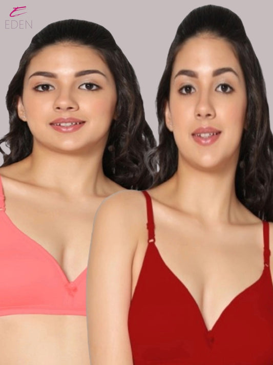 Wirefree, Non Padded, Cotton, Medium Coverage ,Tshirt Bra, Tomato-Red