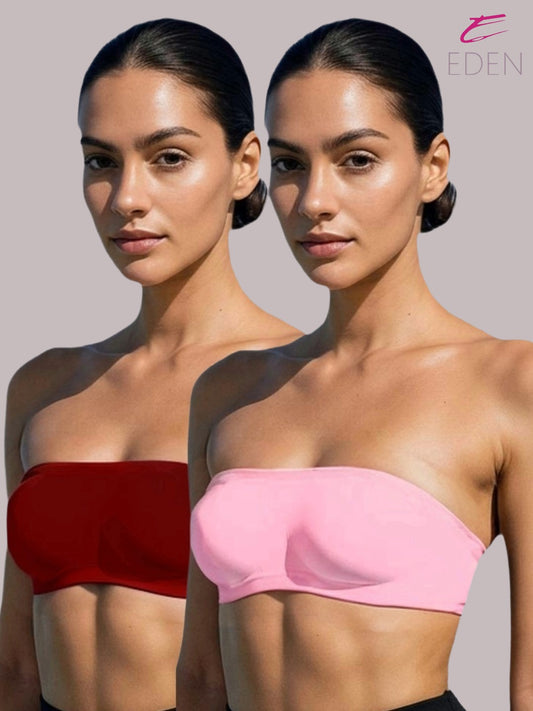 Non Padded, Non-Wired, Simply Soft, Strapless , Seamless, Bandeau Bra ,Slip On ,Nylon,Maroon,pink
