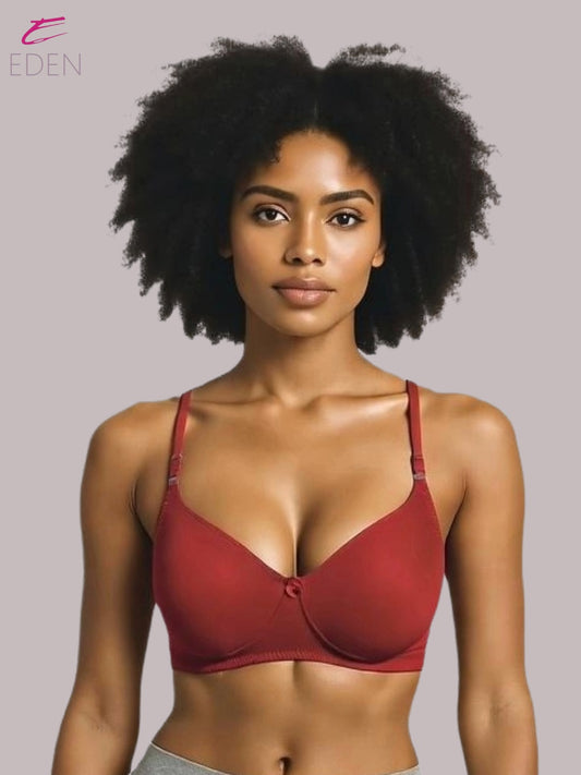 Wirefree ,Non Padded, Cotton ,Medium Coverage, Tshirt Bra ,Red