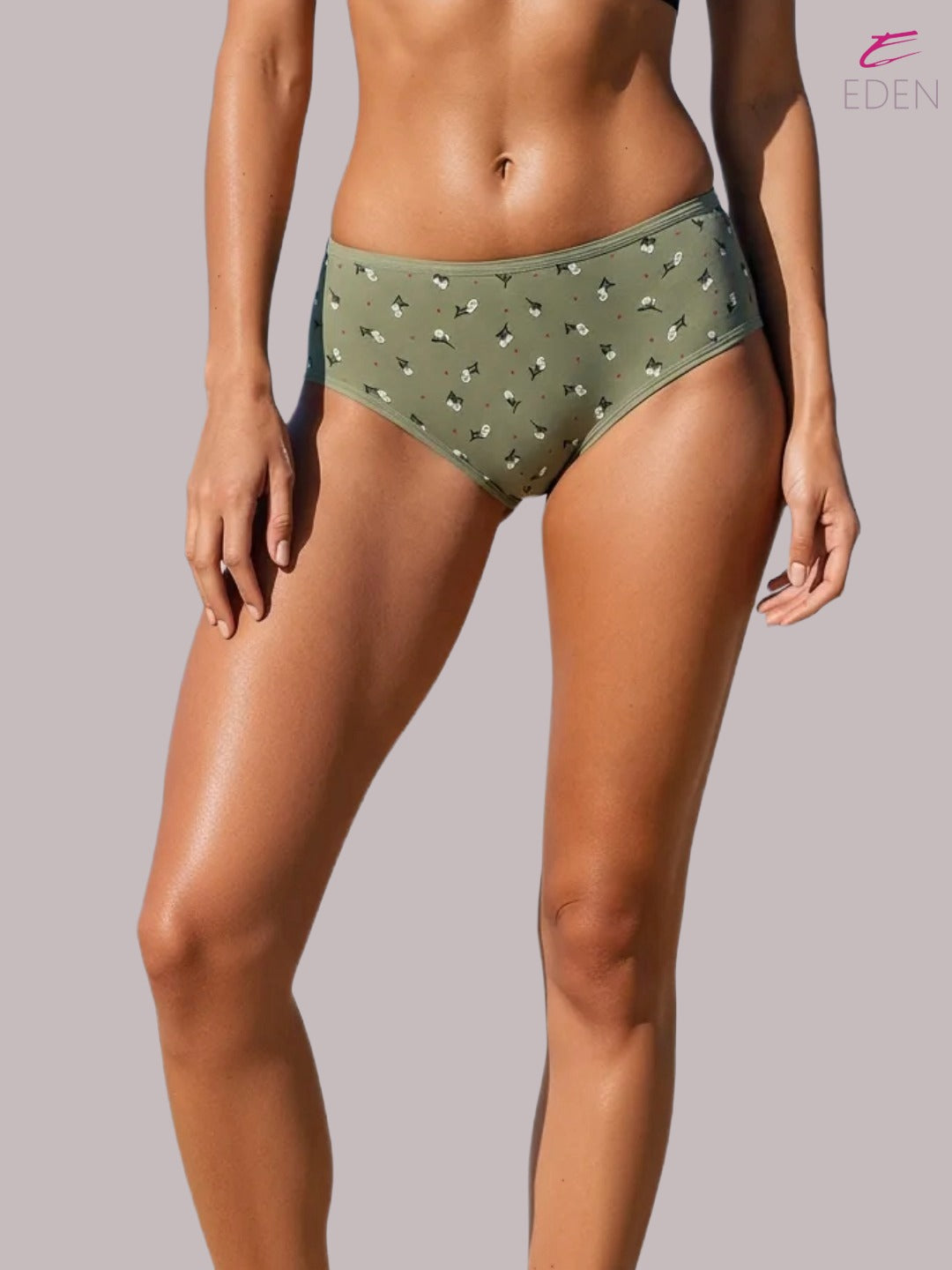 Eden ,Medium Rise, Full Coverage,  Outer Elastic,Printed,Hipster Panty-OE049 ,Armyolive