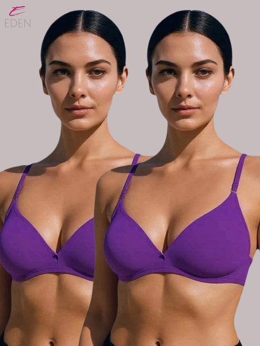 Wirefree, Non Padded, Cotton, Medium Coverage, Tshirt Bra ,Purple