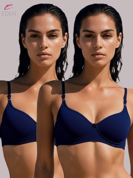 Wirefree ,Non Padded, Cotton ,Medium Coverage, Tshirt Bra ,Navyblue