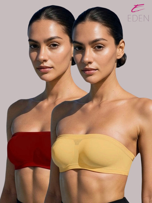 Non Padded, Non-Wired, Simply Soft, Strapless , Seamless, Bandeau Bra ,Slip On ,Nylon,Maroon,Skin