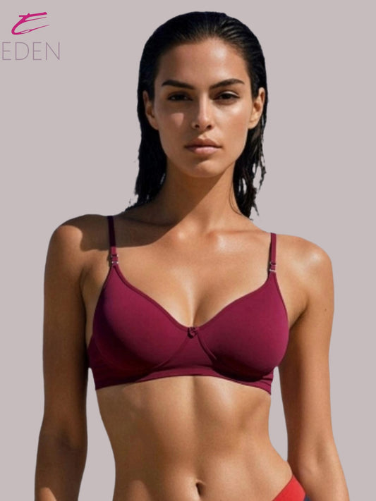 Wirefree ,Non Padded, Cotton ,Medium Coverage, Tshirt Bra ,Maroon
