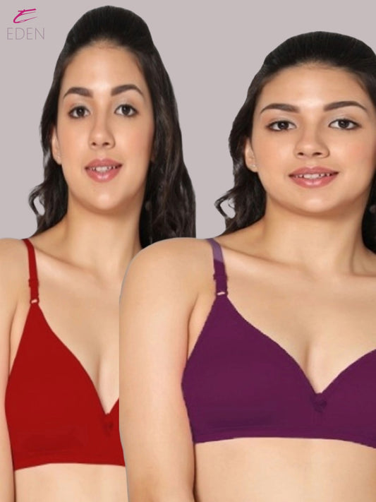 Wirefree, Non Padded, Cotton, Medium Coverage ,Tshirt Bra, Wine-Red