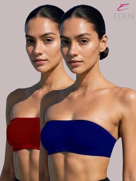 Non Padded, Non-Wired, Simply Soft, Strapless , Seamless, Bandeau Bra ,Slip On ,Nylon,Maroon,Navy