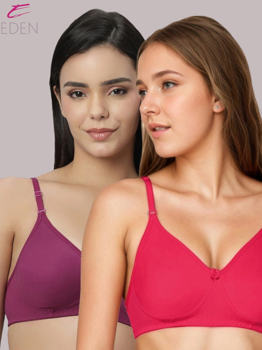 Lightly Padded, Non-Wired ,Simply Soft, T-Shirt Bra,Wine-Magenta