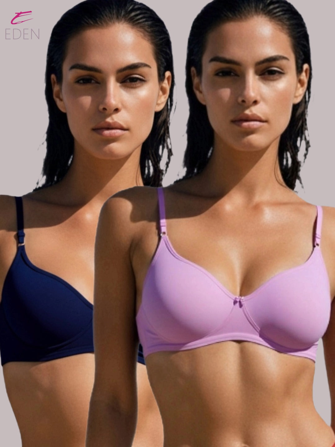 Wirefree ,Non Padded, Cotton ,Medium Coverage, Tshirt Bra ,Navyblue-Pink