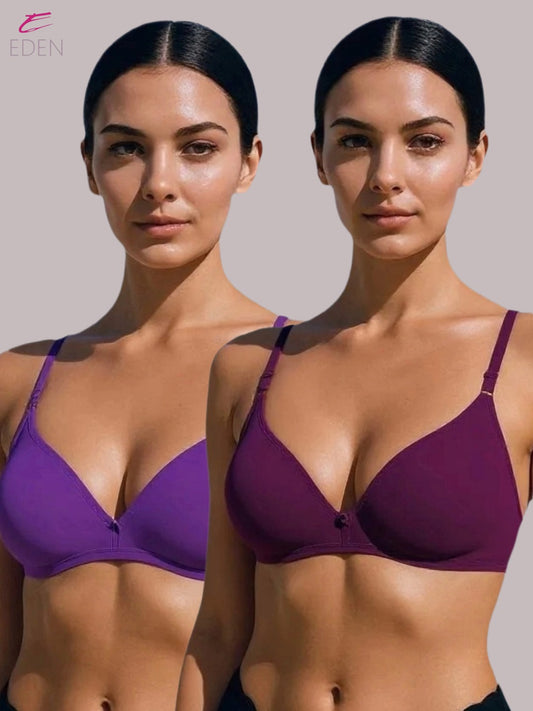 Wirefree, Non Padded, Cotton, Medium Coverage, Tshirt Bra ,Purple-Wine