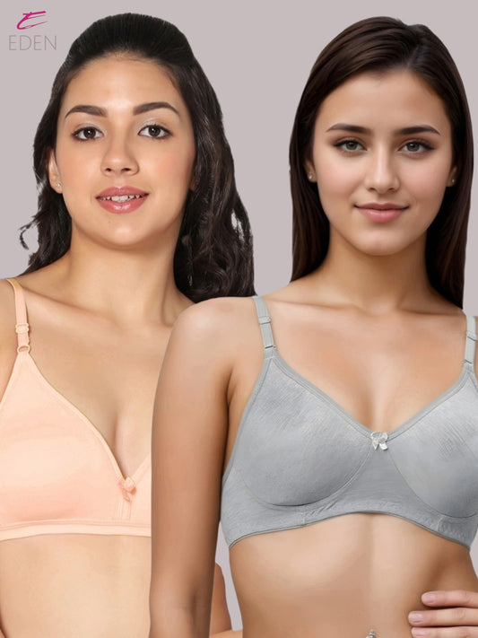 Wirefree, Non Padded, Cotton, Medium Coverage ,Tshirt Bra, Grey-Skin