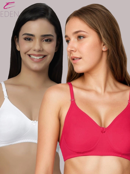 Lightly Padded, Non-Wired ,Simply Soft, T-Shirt Bra,Magenta-White