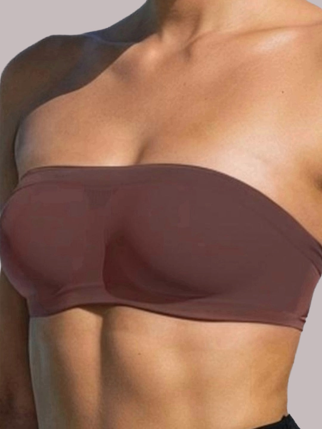 Non Padded, Non-Wired, Simply Soft, Strapless , Seamless, Bandeau Bra ,Slip On ,Nylon,Peat