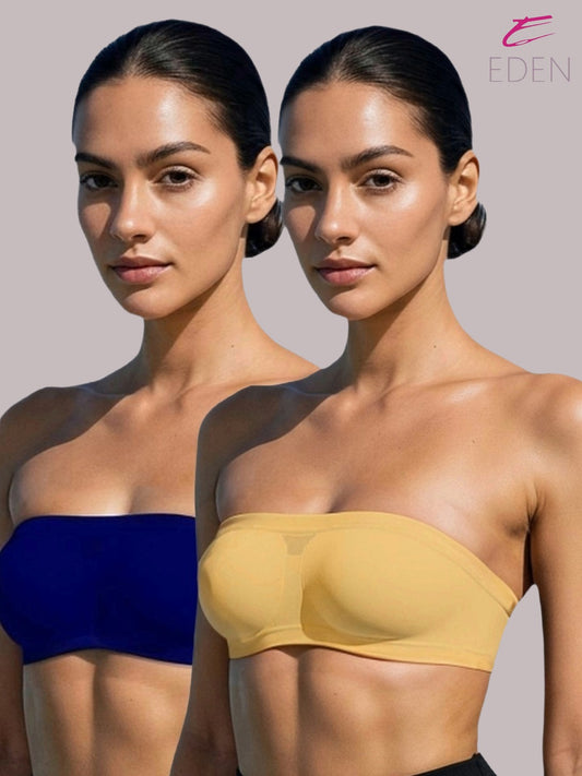 Non Padded, Non-Wired, Simply Soft, Strapless , Seamless, Bandeau Bra ,Slip On ,Nylon,Skin,navy